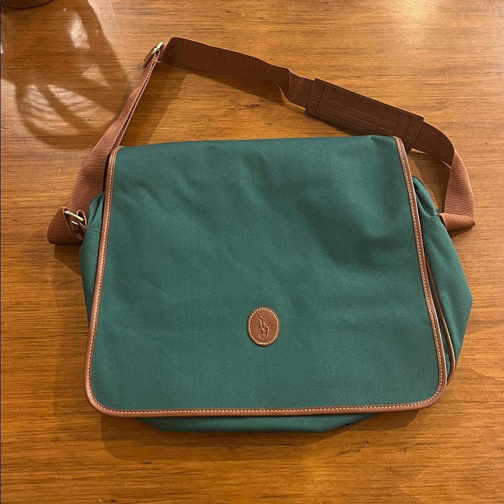 Polo Ralph Lauren Messenger Bag Travel Luggage Vintage green brown